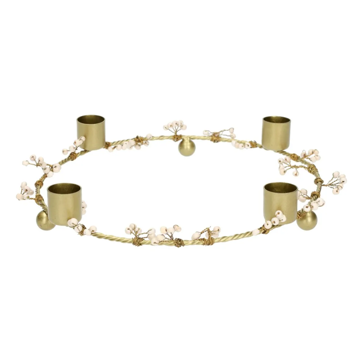 Kandelaar, messing, ring met besjes, 23 cm