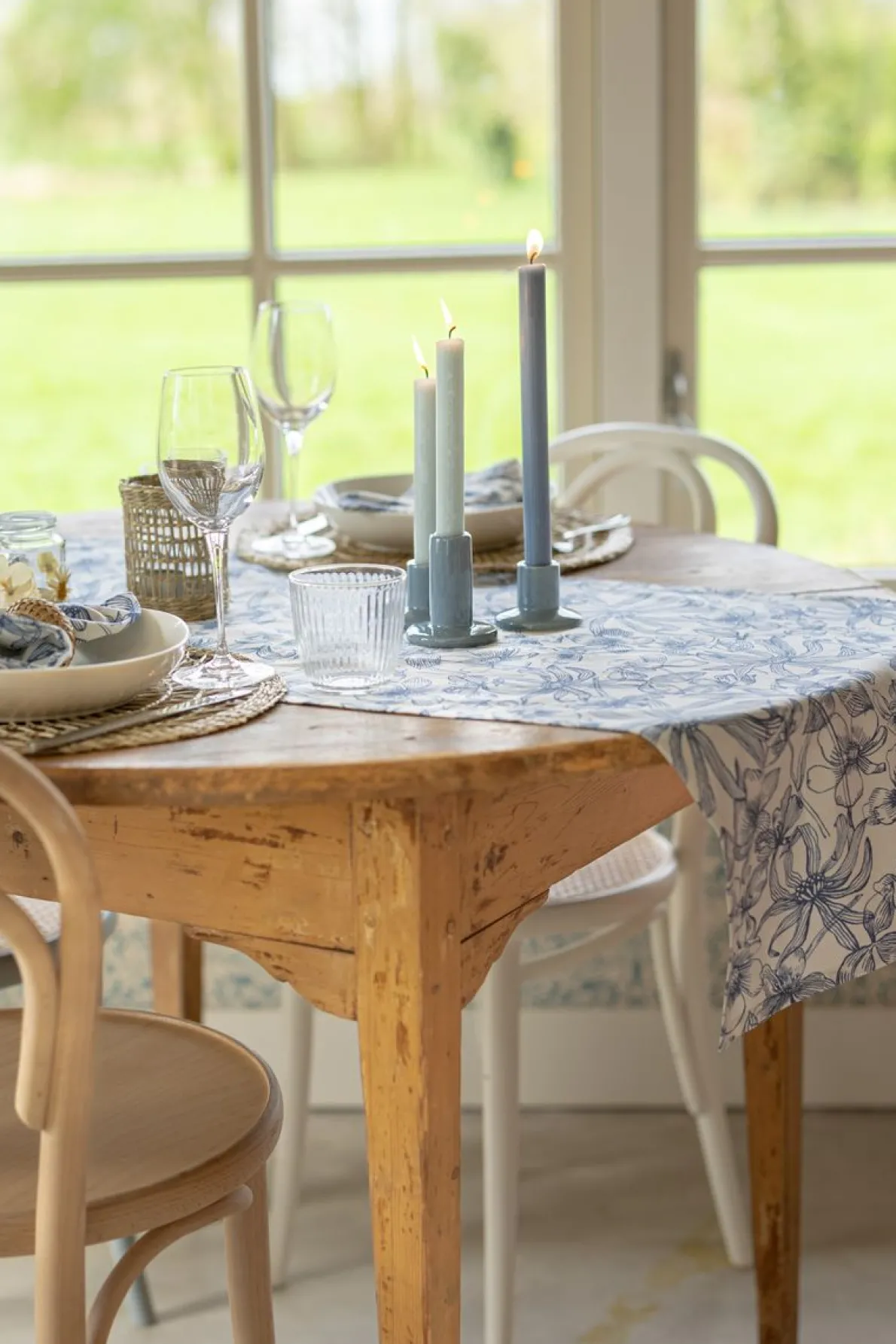 Kandelaar, porselein, blauw, hoog