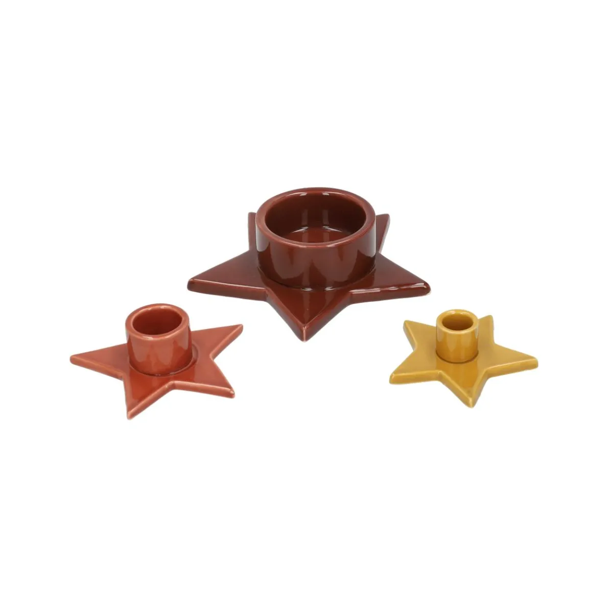 Kandelaar voor adventskaars, porselein, ster, roodbruin