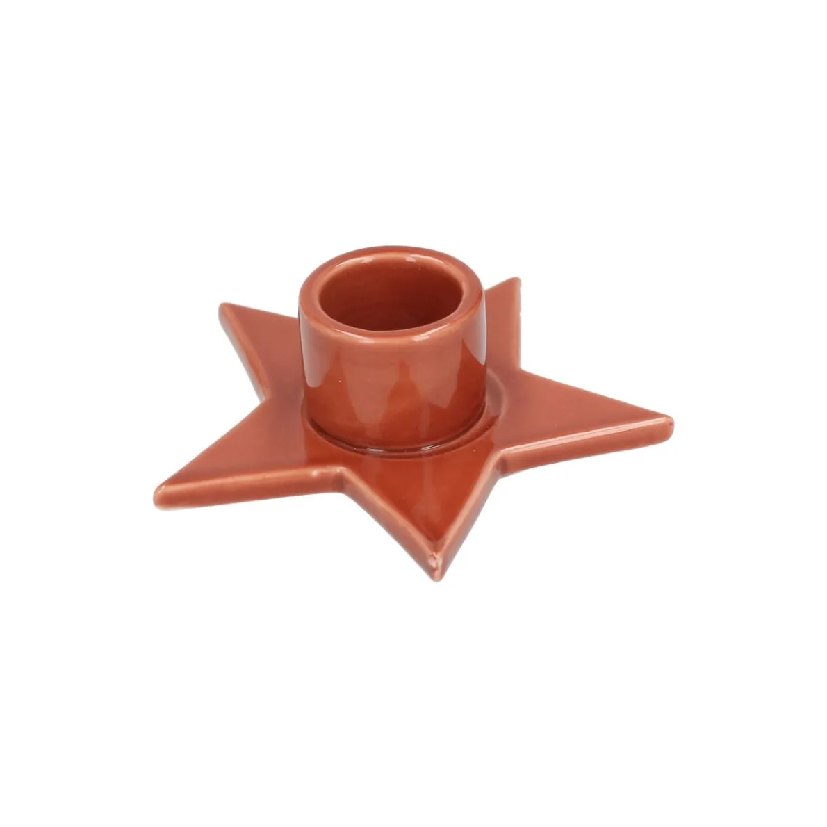 Kandelaar voor dinerkaars, porselein, ster, bruin