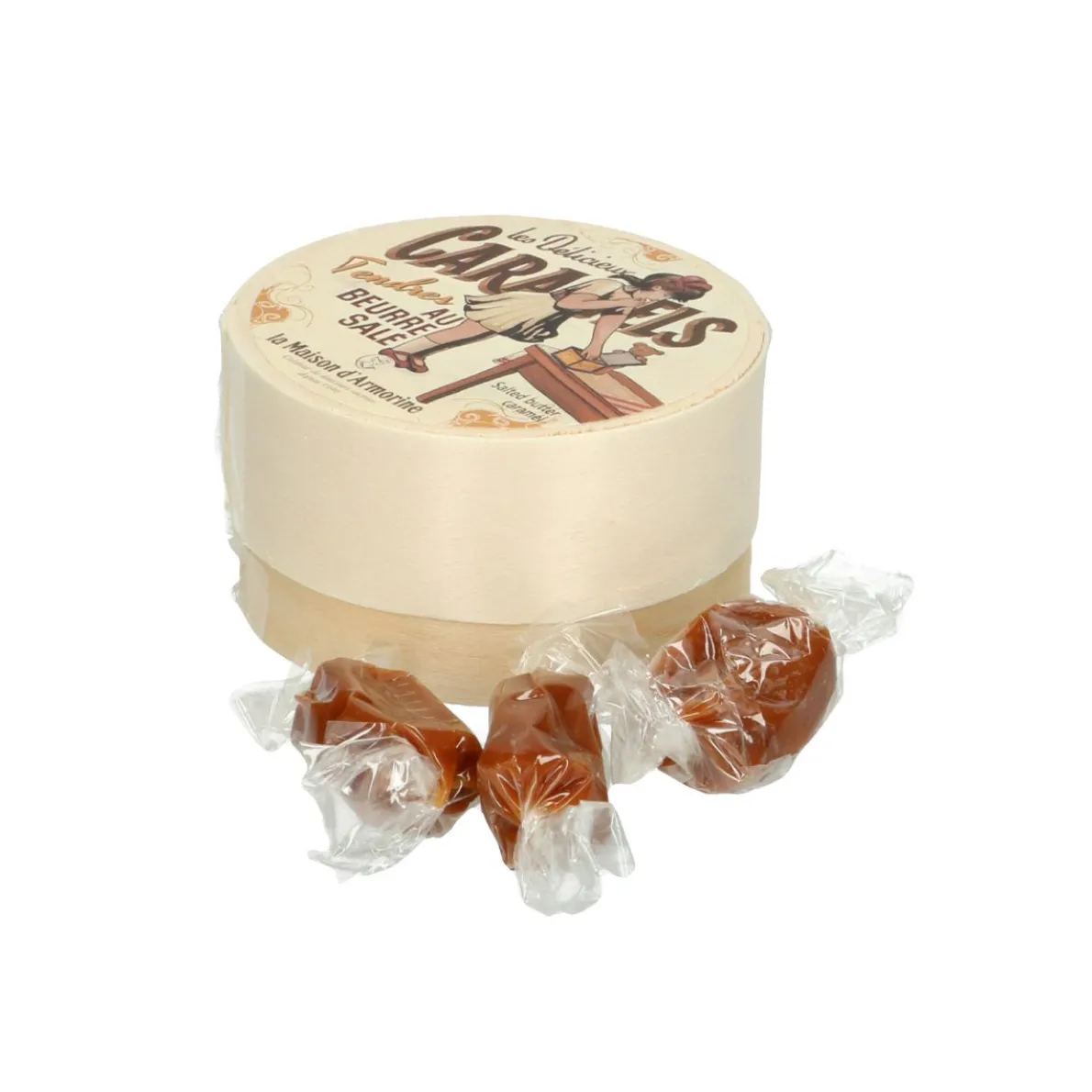 Karamelsnoepjes in een houten doosje, 50 gram