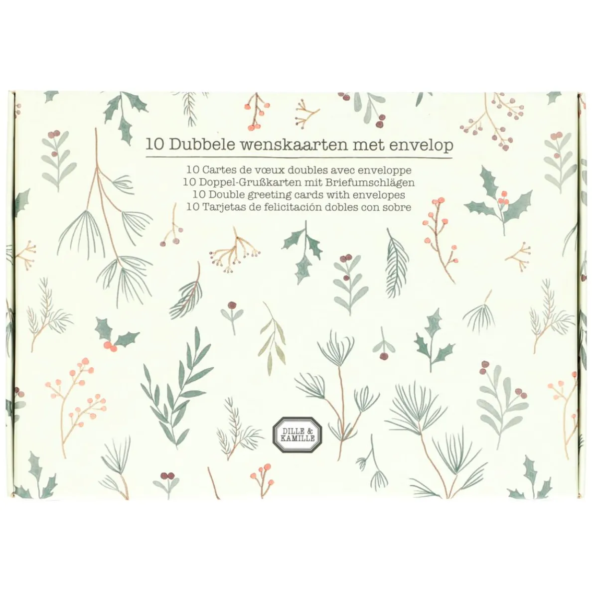 Kerstkaart + envelop, kersttakjes, set van 10 in doos