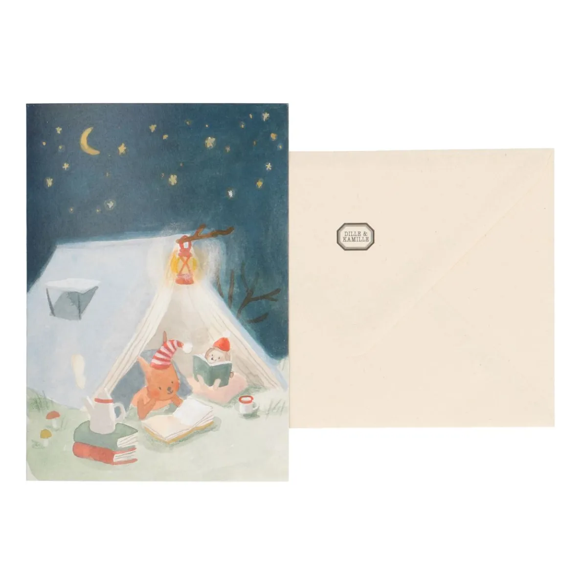 Kerstkaart + envelop, tent met dieren