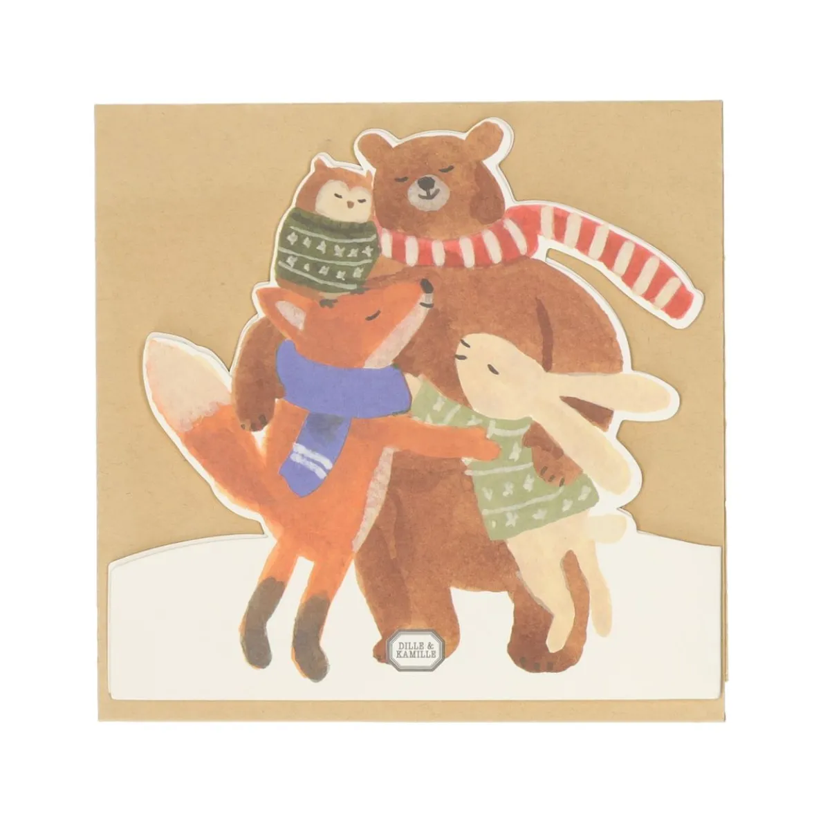 Kerstkaart met envelop, groepsknuffel dieren