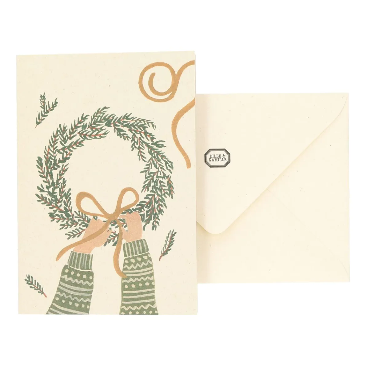Kerstkaart met envelop, kerstkrans