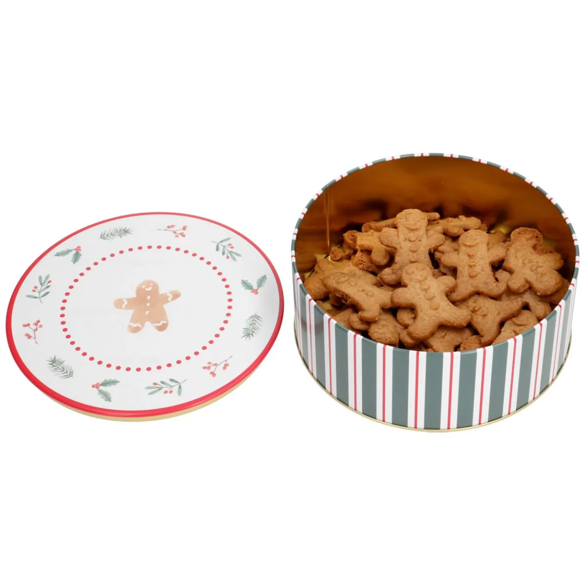 Koekblik, luchtdicht, gevuld met koekemannetjes, speculaas, biologisch, Ø 17 x 7 cm