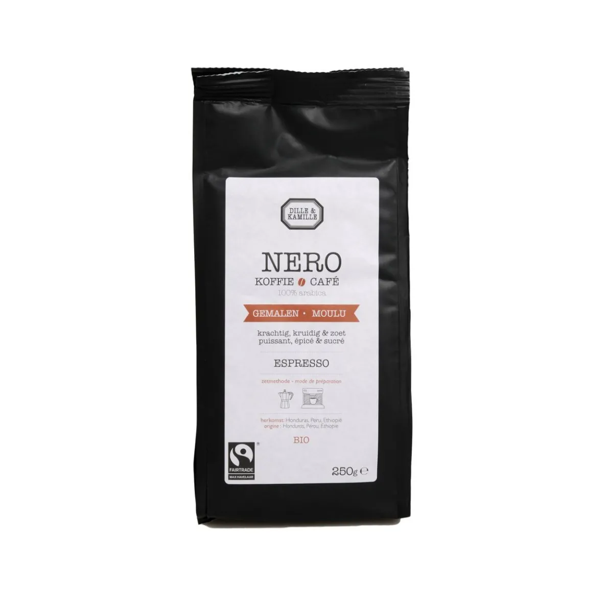Koffie Nero, espresso, maling, biologisch, 250 gram