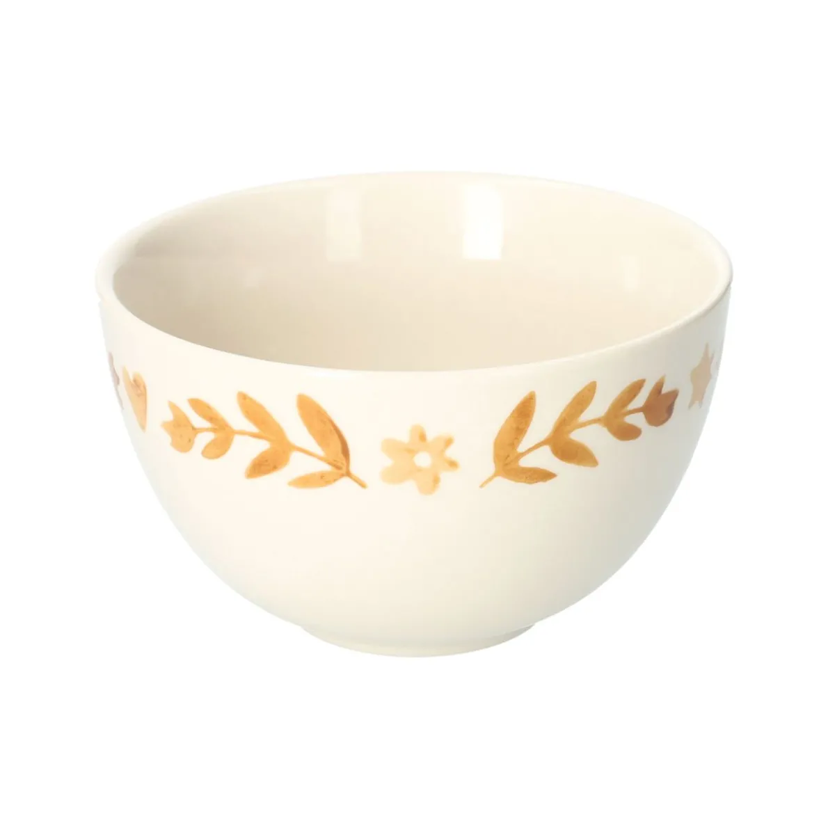 Kom, steengoed, gedecoreerd met takjes, oker, Ø13 x 7,5 cm