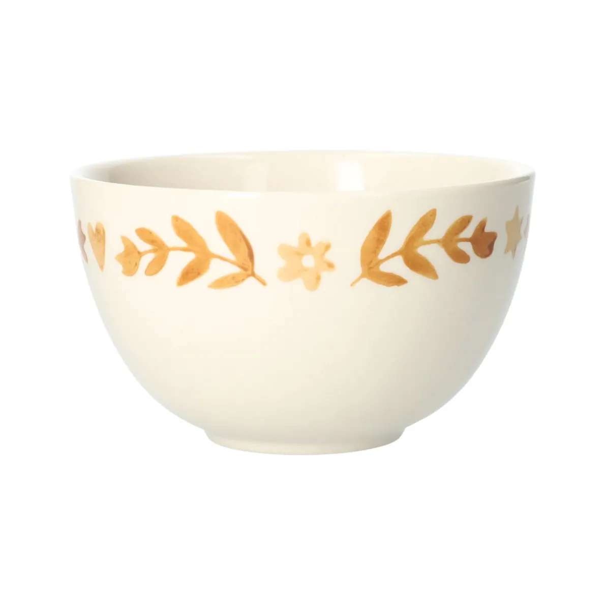 Kom, steengoed, gedecoreerd met takjes, oker, Ø13 x 7,5 cm