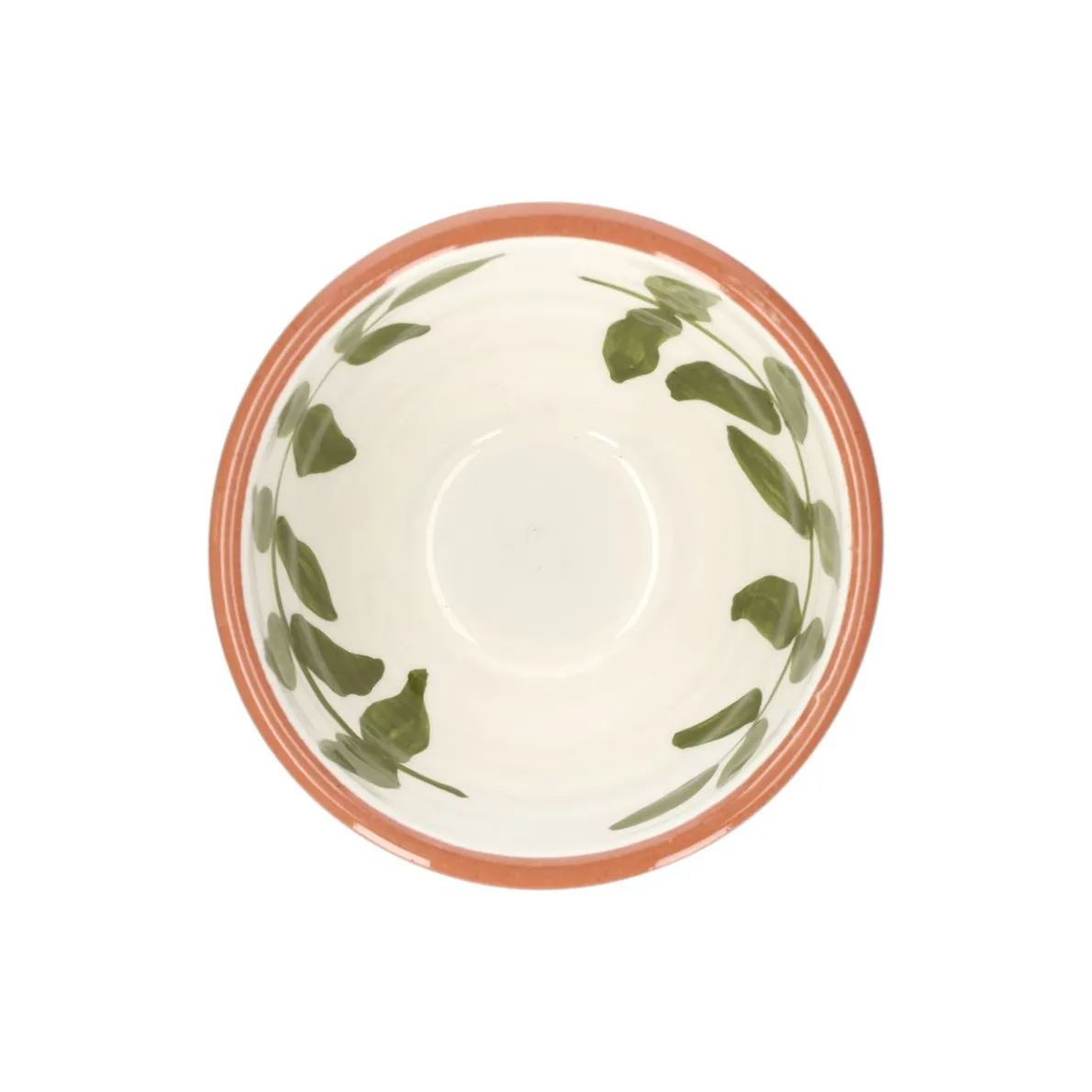 Kom, terracotta, groen blad, 9,5 X 5 cm