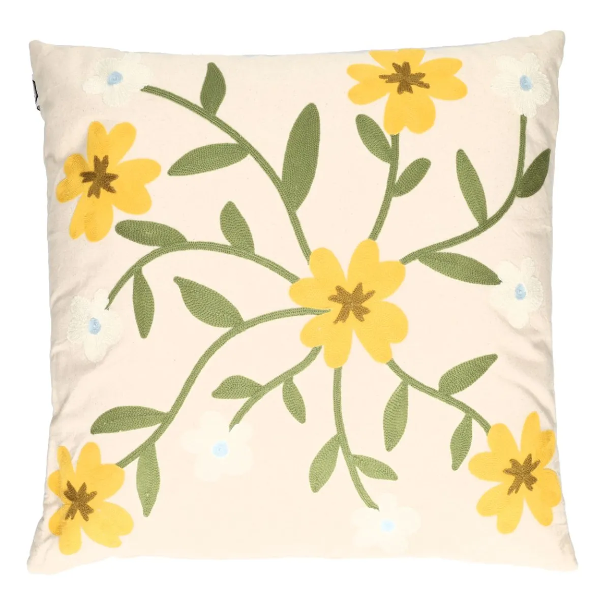 Kussen met bloemen, bio-katoen, offwhite, 50 x 50 cm