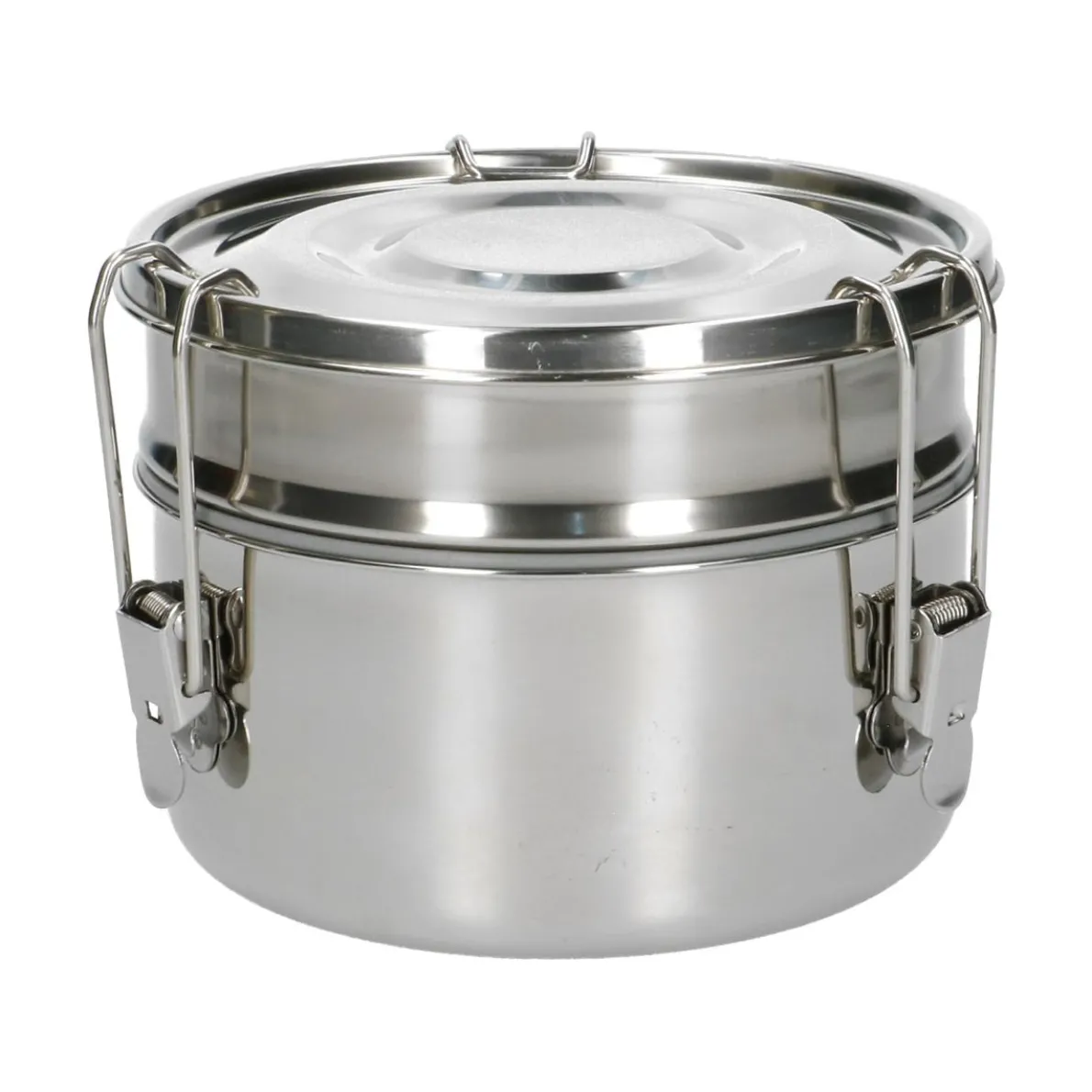 Lunchbox met siliconen ring, RVS, rond en dubbellaags, 1400 ml