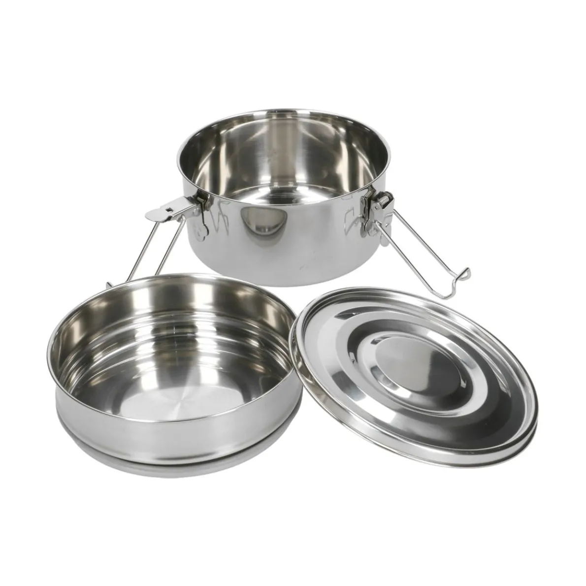 Lunchbox met siliconen ring, RVS, rond en dubbellaags, 1400 ml