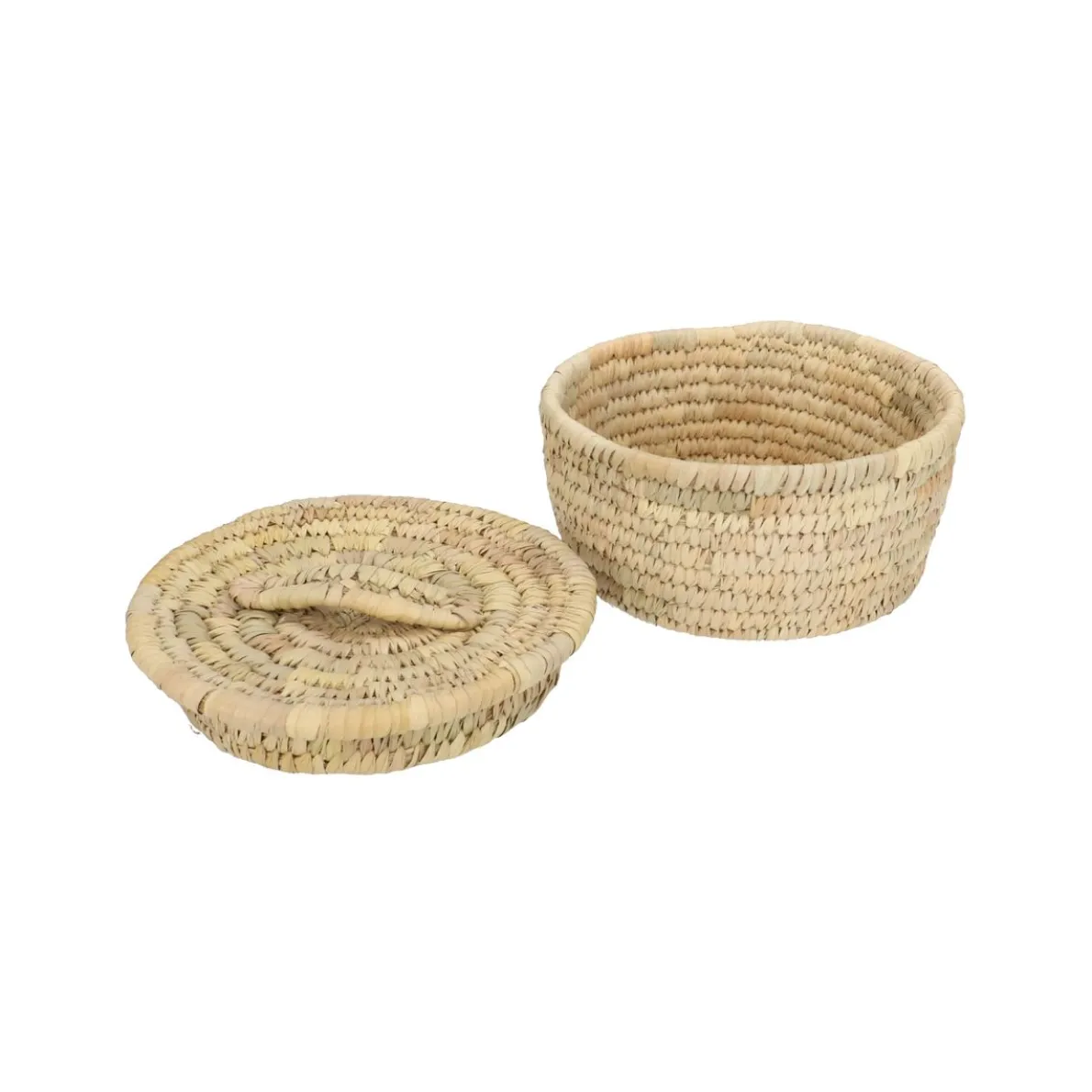 Mand met deksel, rond, kansgras en dadelblad, klein