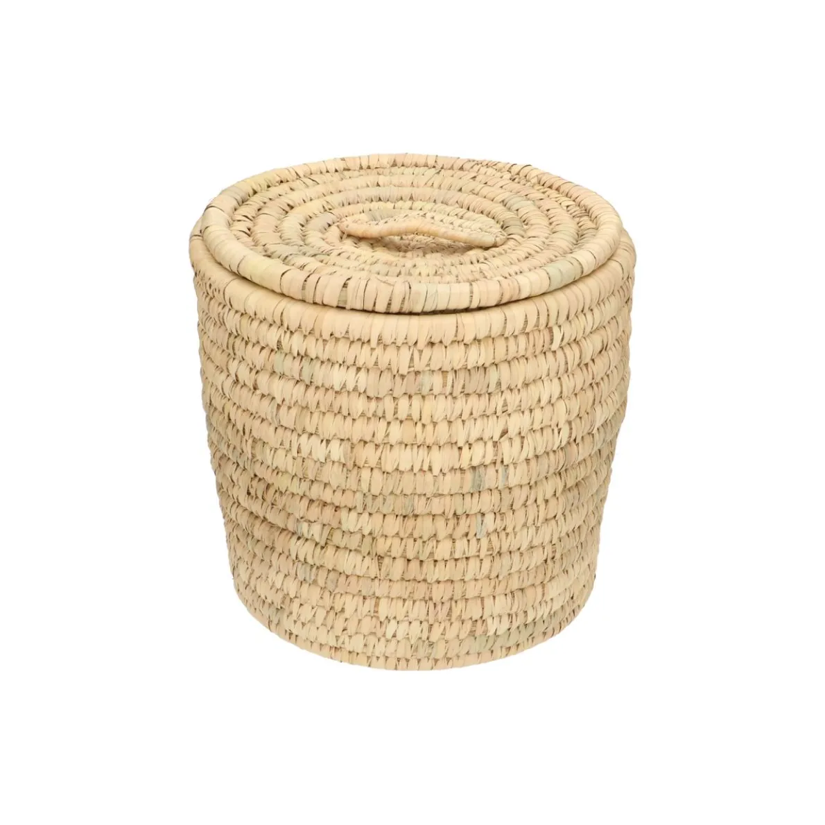 Mand met deksel, rond, kansgras en dadelblad, middel