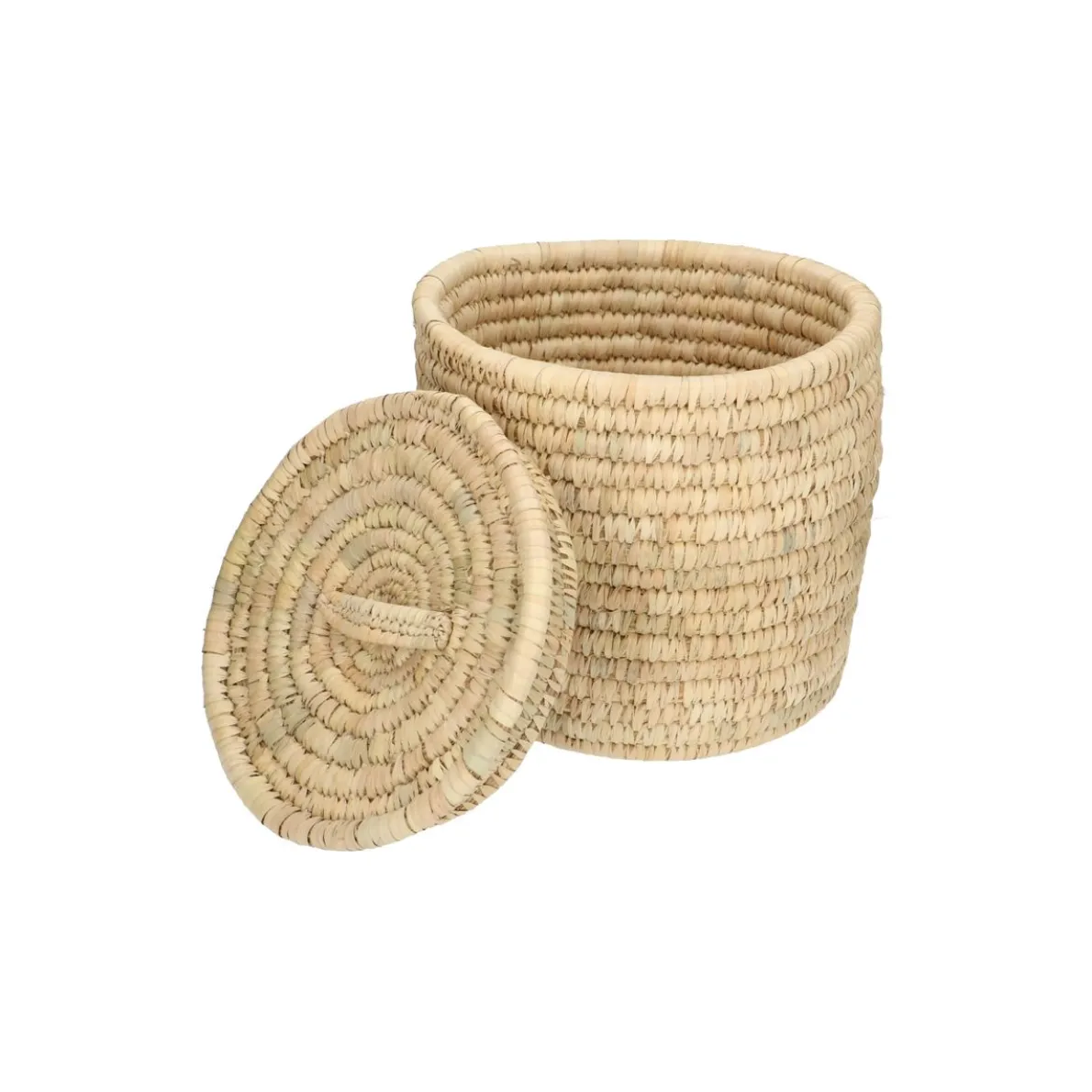 Mand met deksel, rond, kansgras en dadelblad, middel