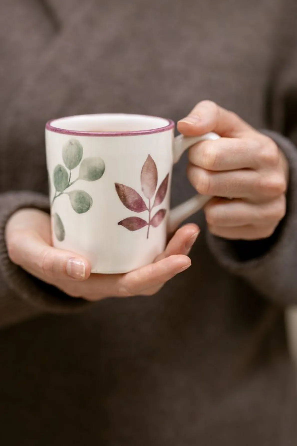 Mok, aardewerk, bladeren, 300 ml