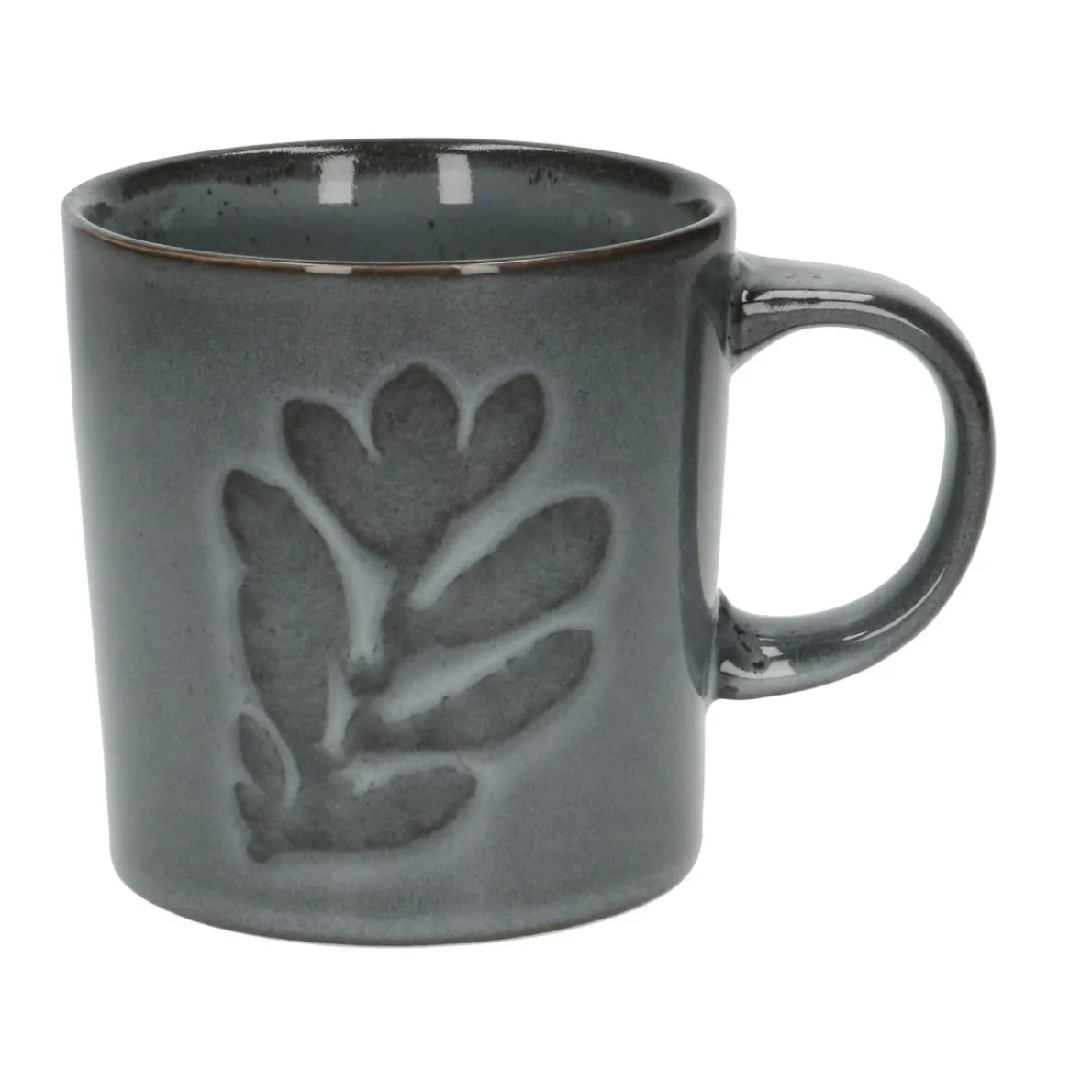 Mok, steengoed, reactive glazuur, blad, donkergrijs, Ø 10 cm