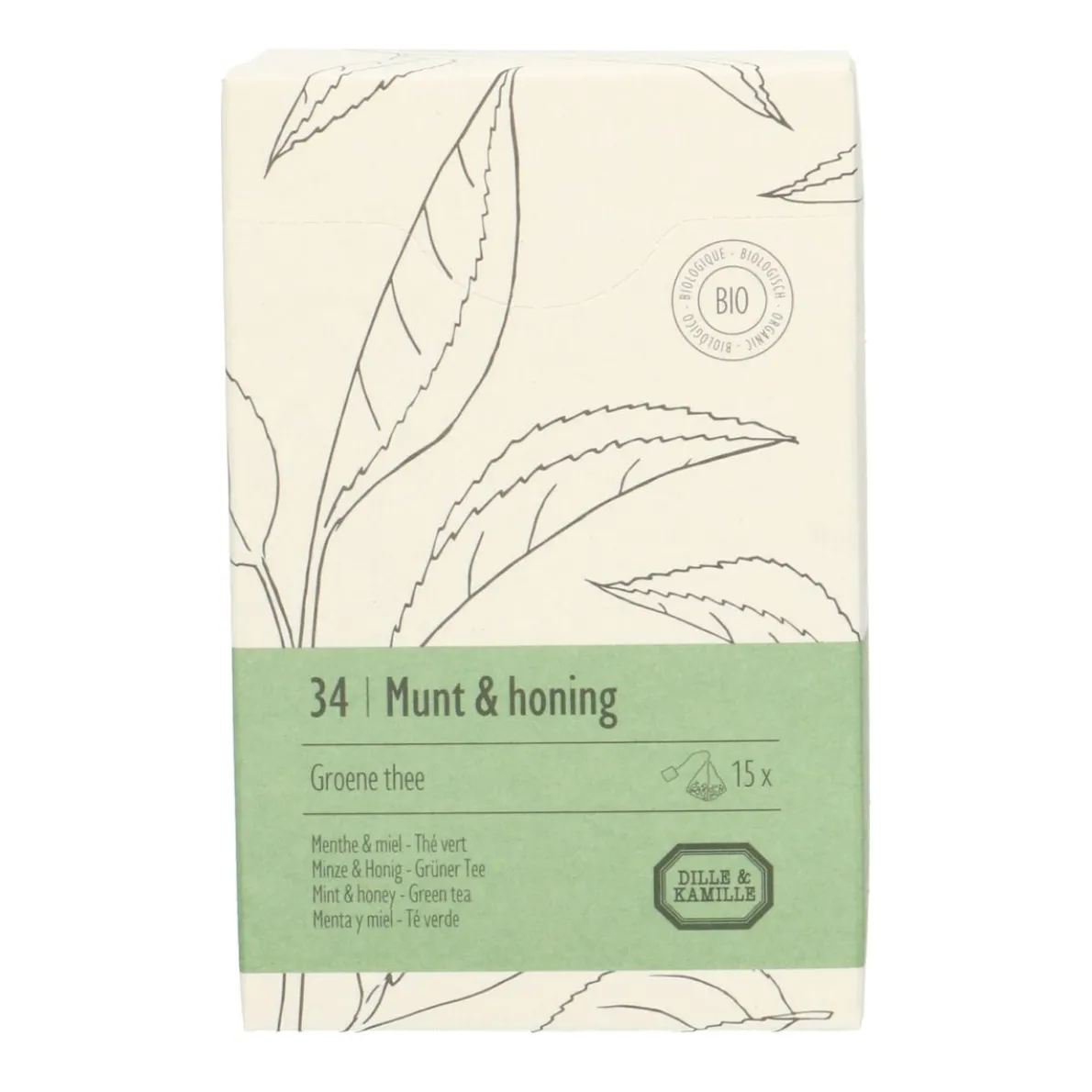 Munt & honing, biologisch, groene thee, 15 theebuiltjes