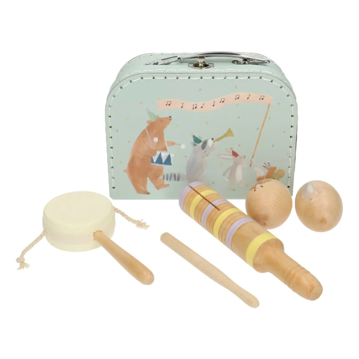 Muziekkoffer, 4 instrumenten, karton en fsc hout