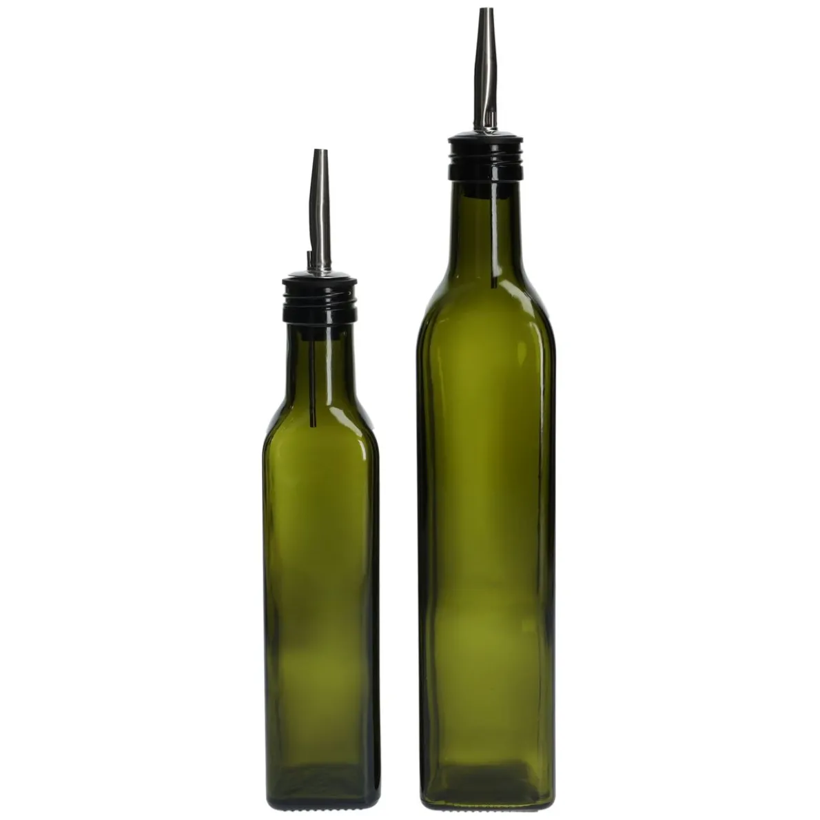 Olie/azijnfles, groen glas, vierkant, 250 ml