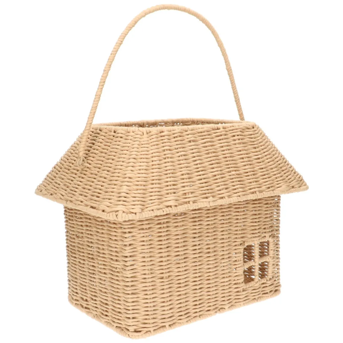 Opberghuis, papercord, metaal, rubberhout