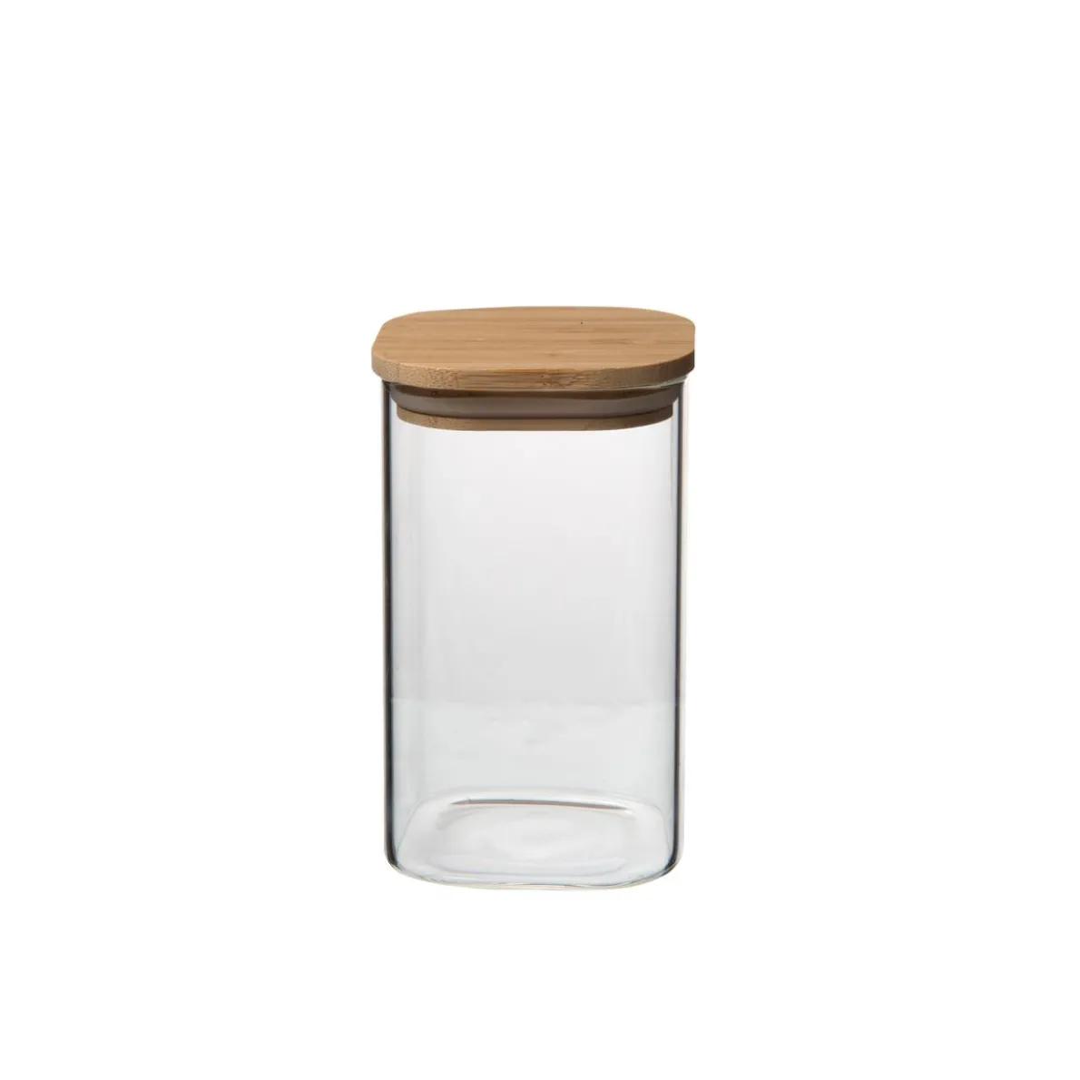 Opbergpot vierkant, glas en bamboe, 540 ml