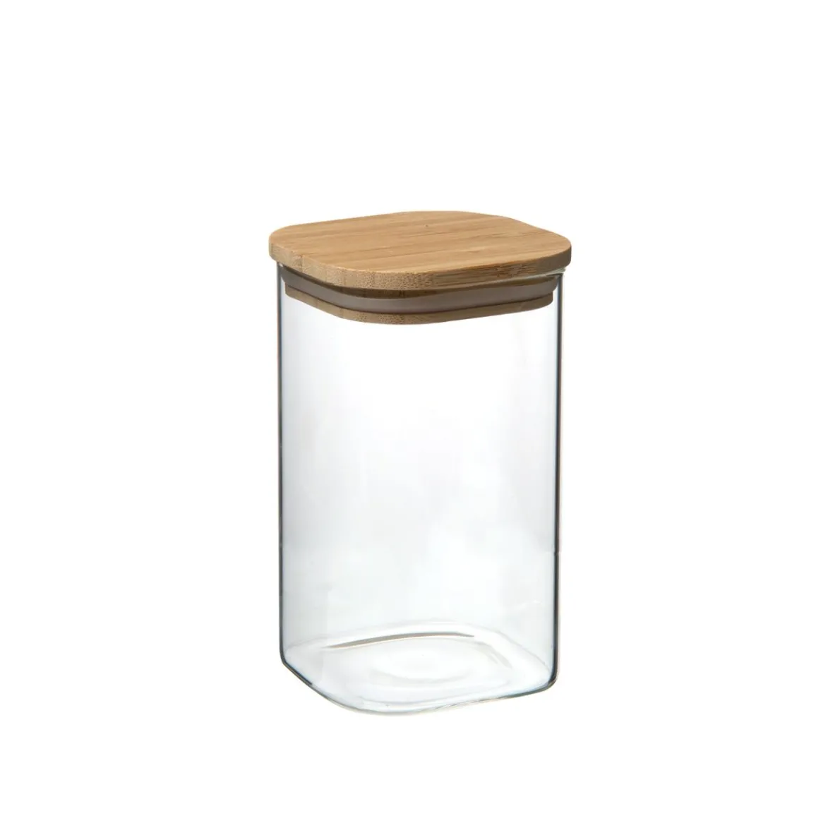 Opbergpot vierkant, glas en bamboe, 540 ml