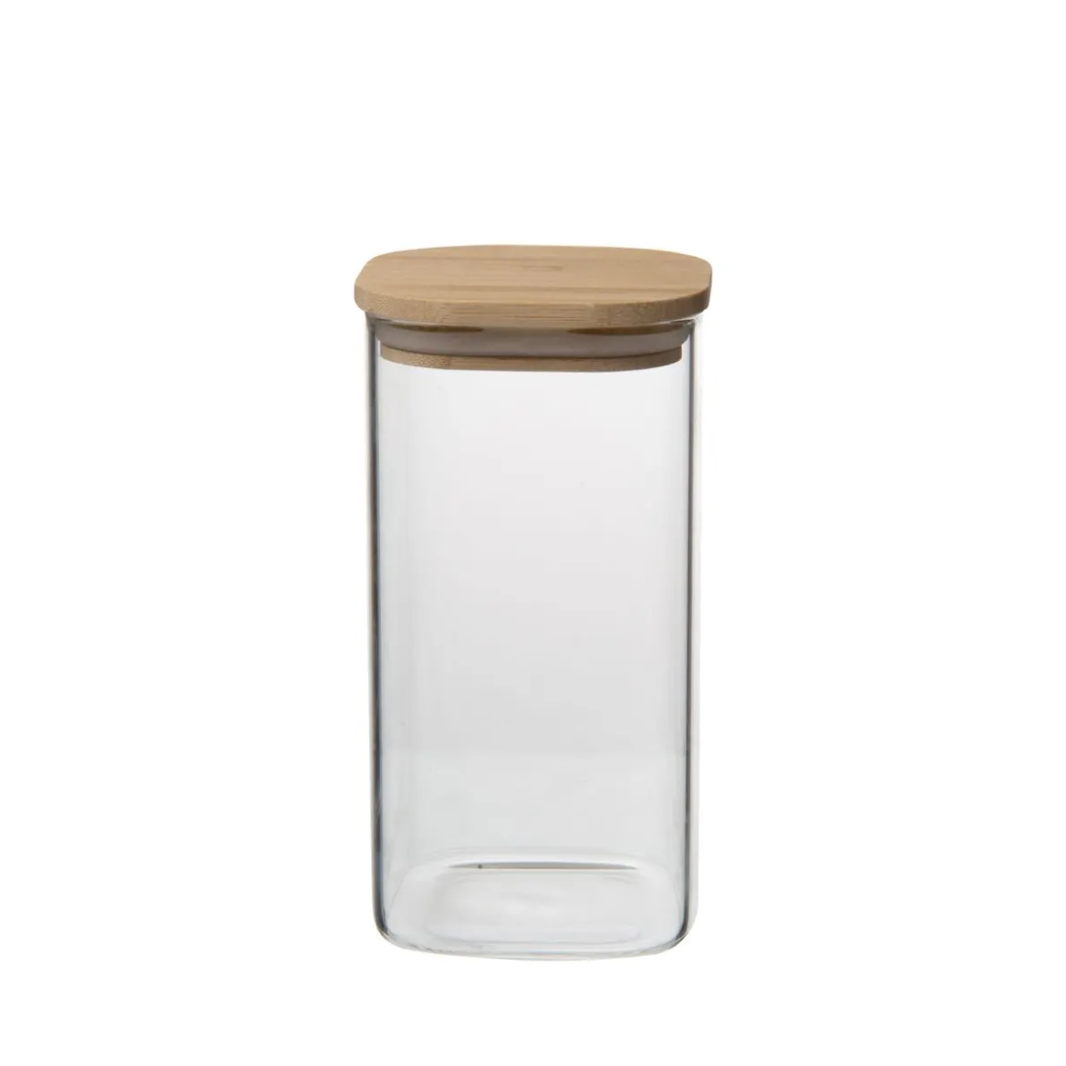 Opbergpot vierkant, glas en bamboe, 780 ml