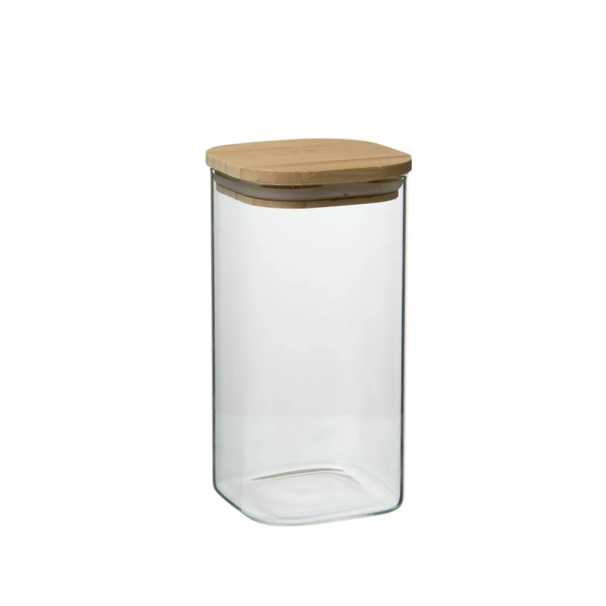 Opbergpot vierkant, glas en bamboe, 780 ml