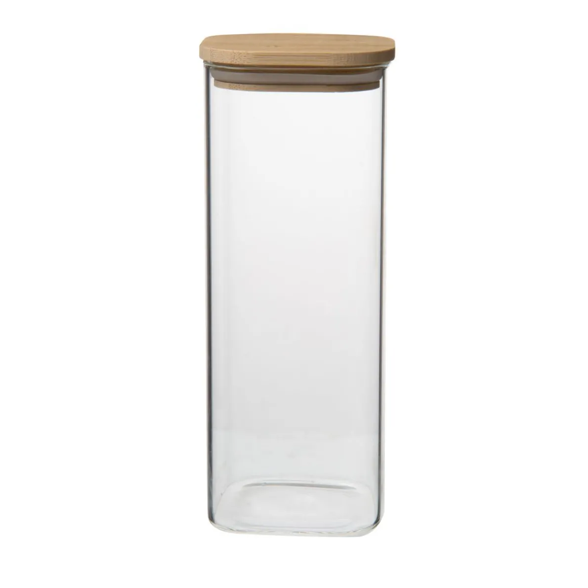 Opbergpot vierkant, glas en bamboe, 980 ml