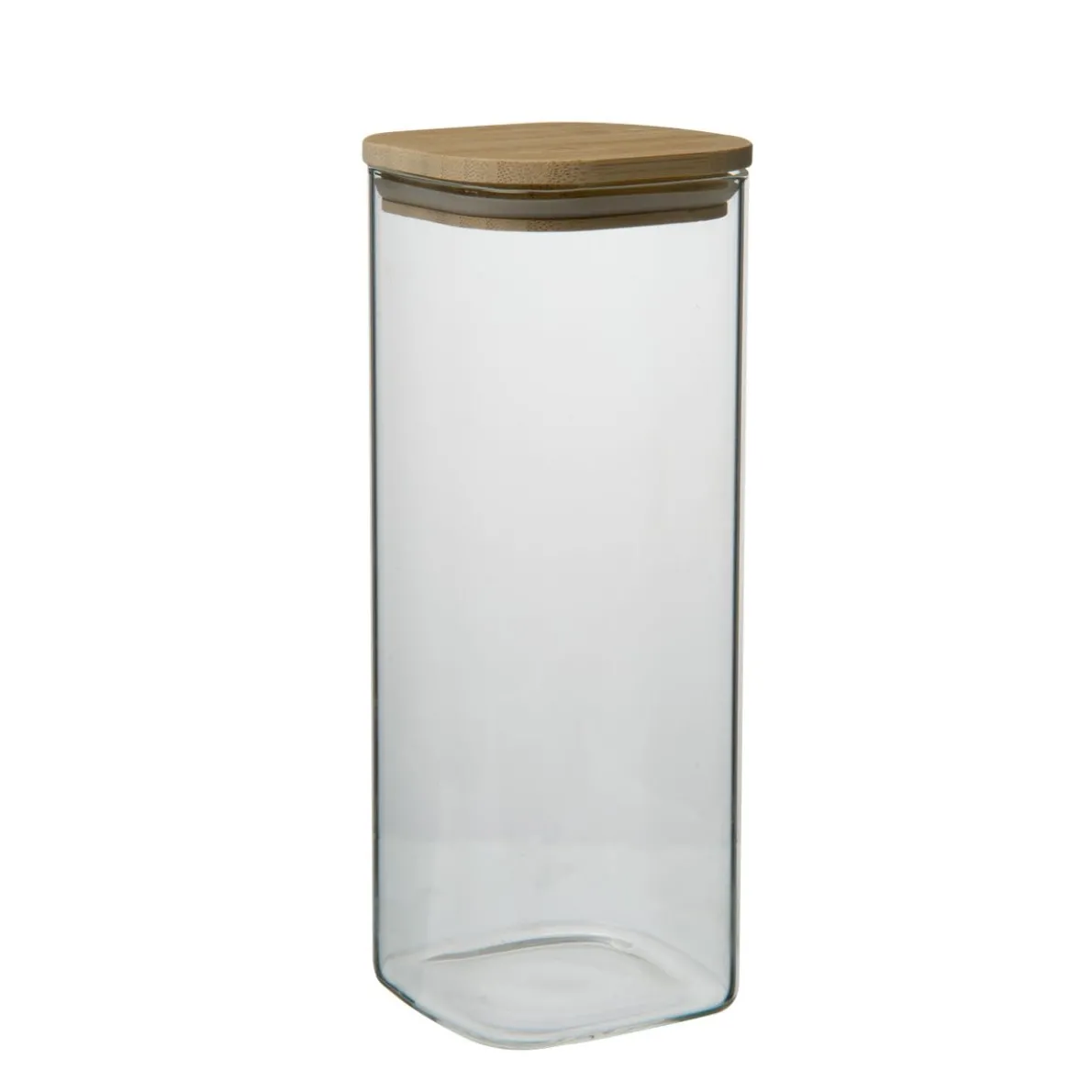 Opbergpot vierkant, glas en bamboe, 980 ml