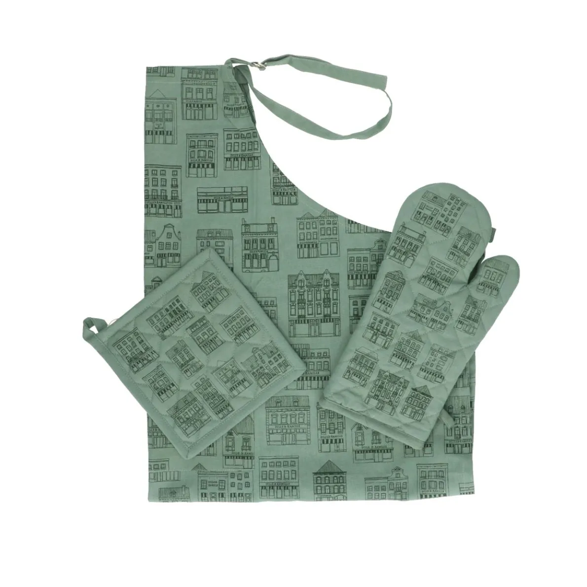 Ovenwant, bio-katoen, grijsgroen met geveltjes