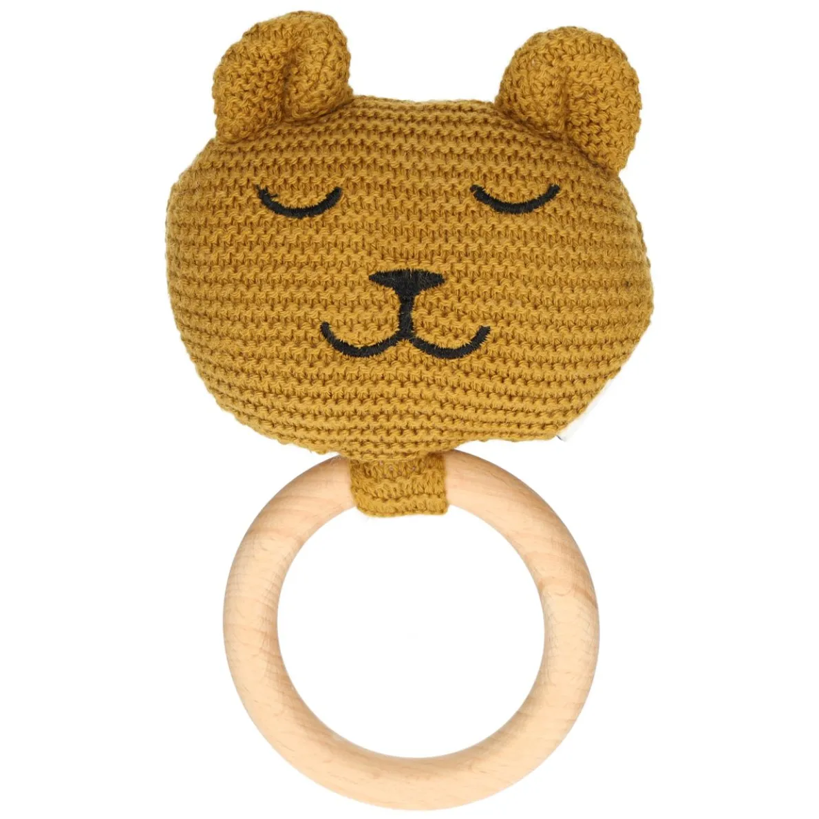 Rammelaar met bijtring, GOTS katoen, beer