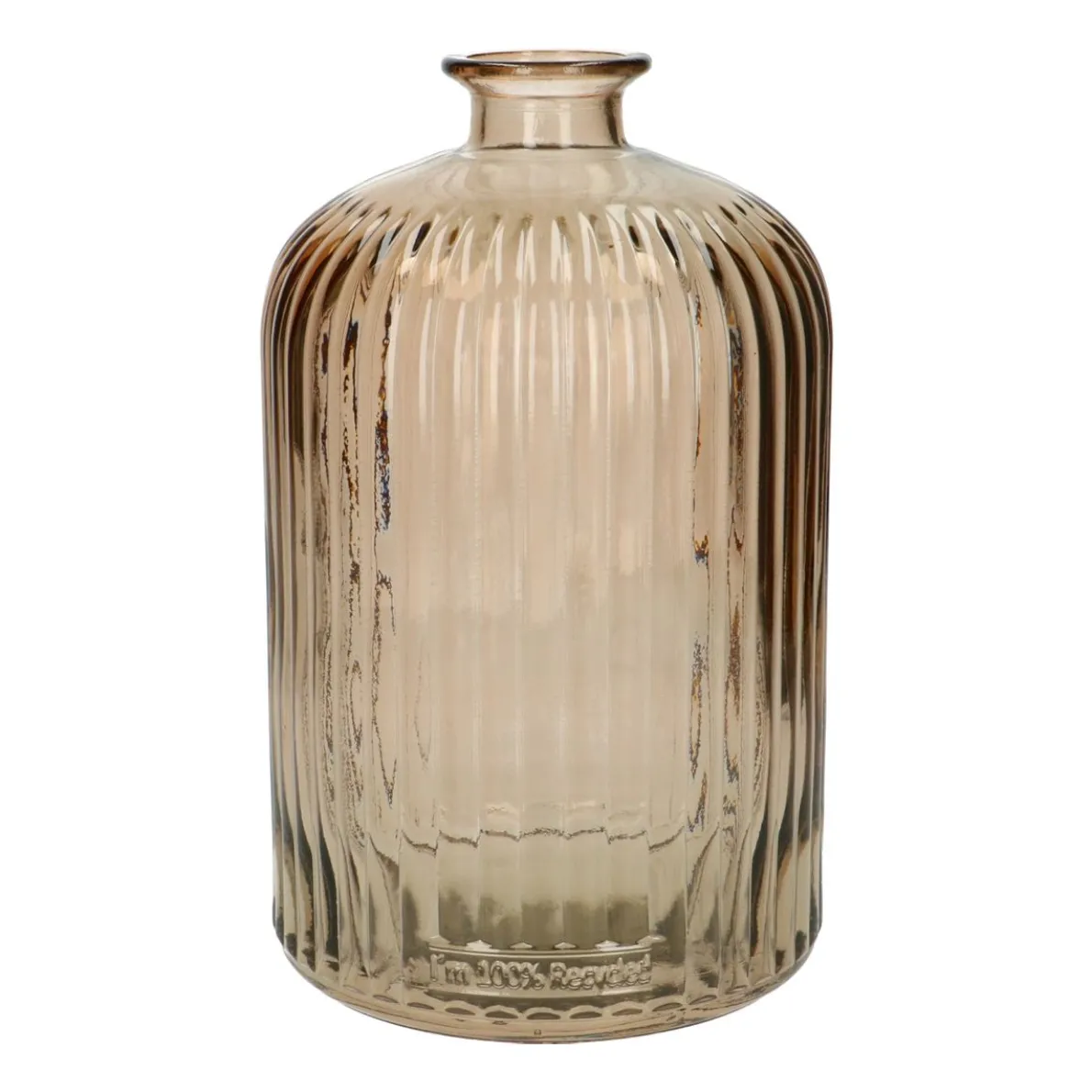 Ribbelvaas, recycled glas, oud roze, 23 cm