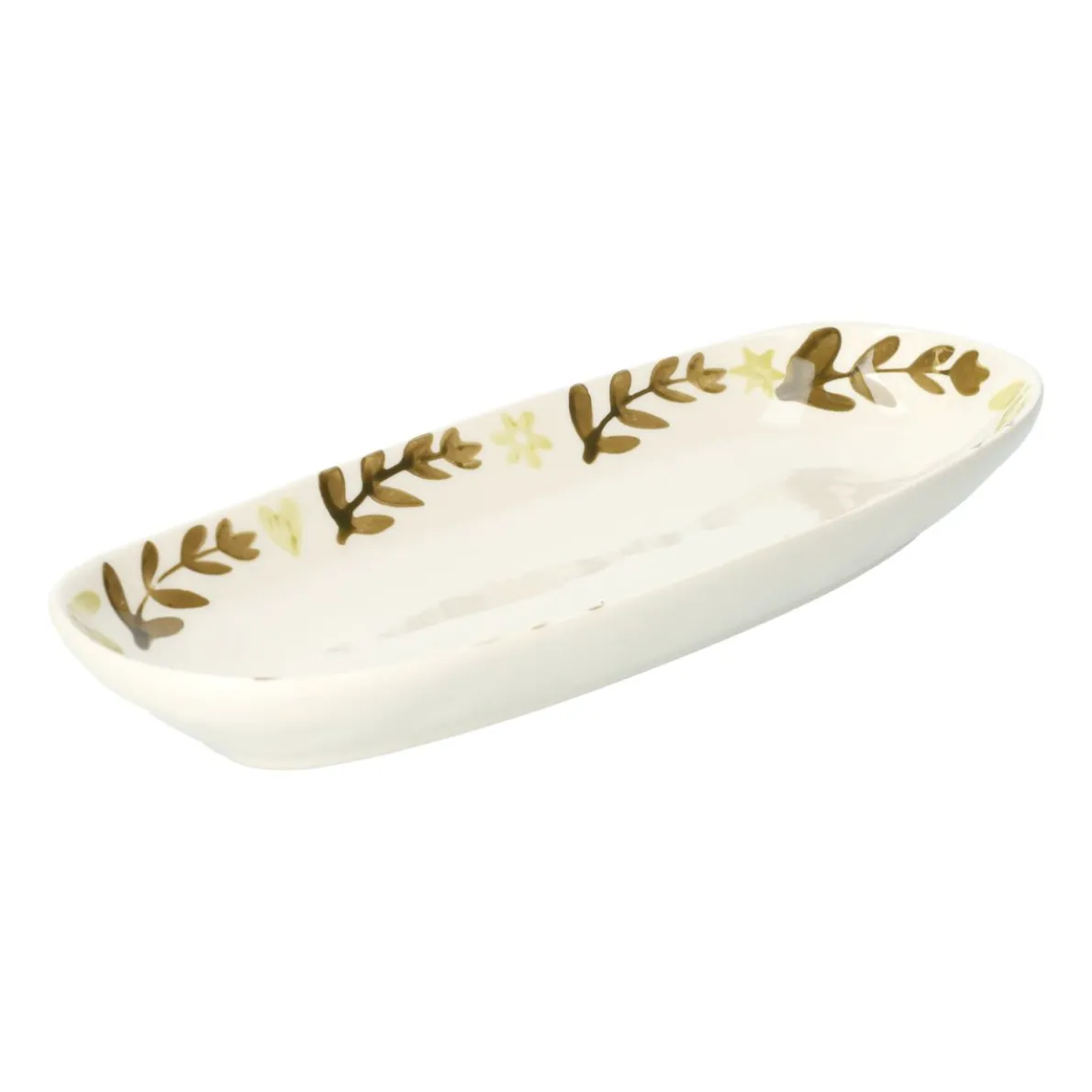 Schaal decoratief, steengoed, groen, 25 X 11.5 X 2.5 cm