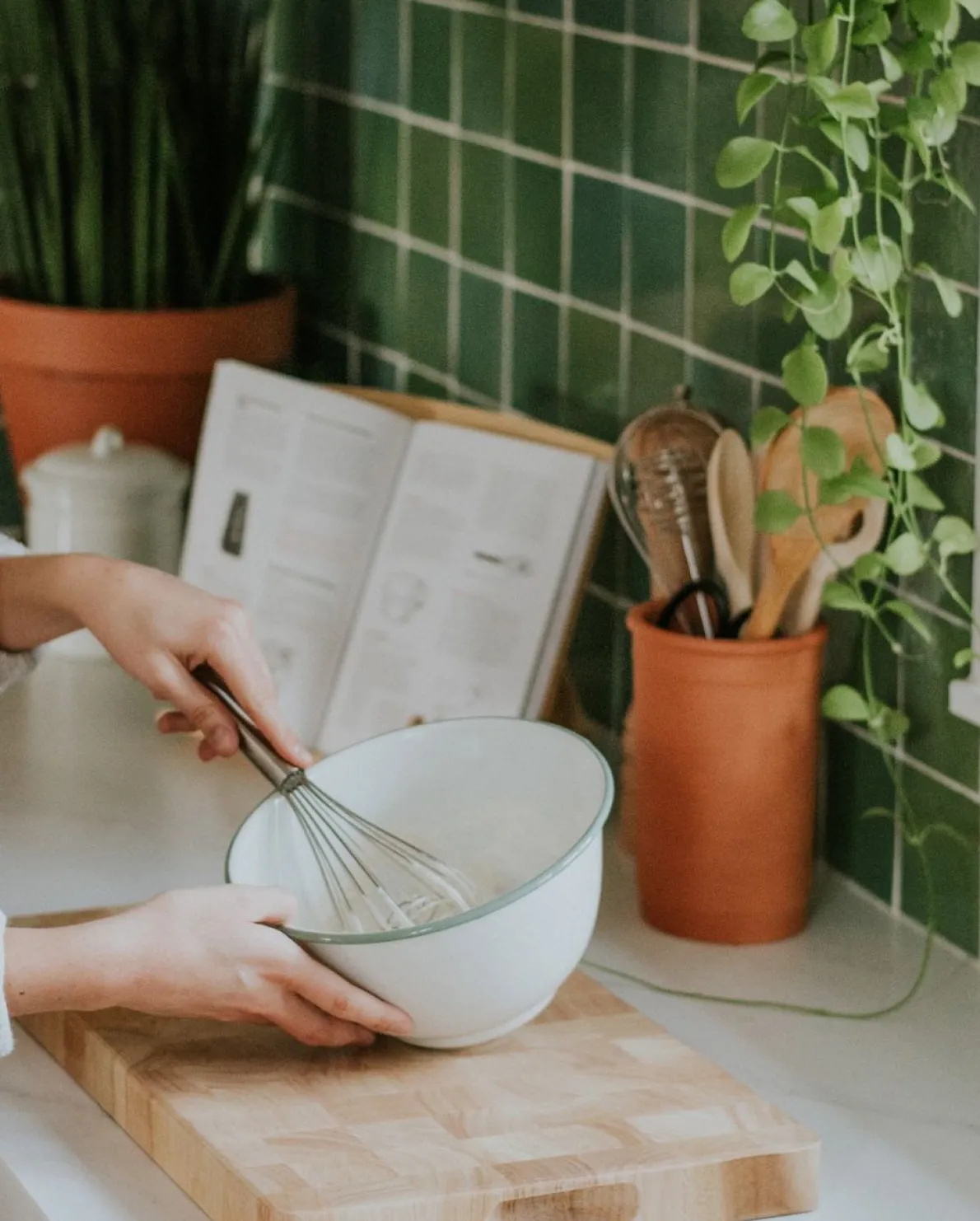 Schaal, emaille, groengrijs/wit, Ø 17 cm