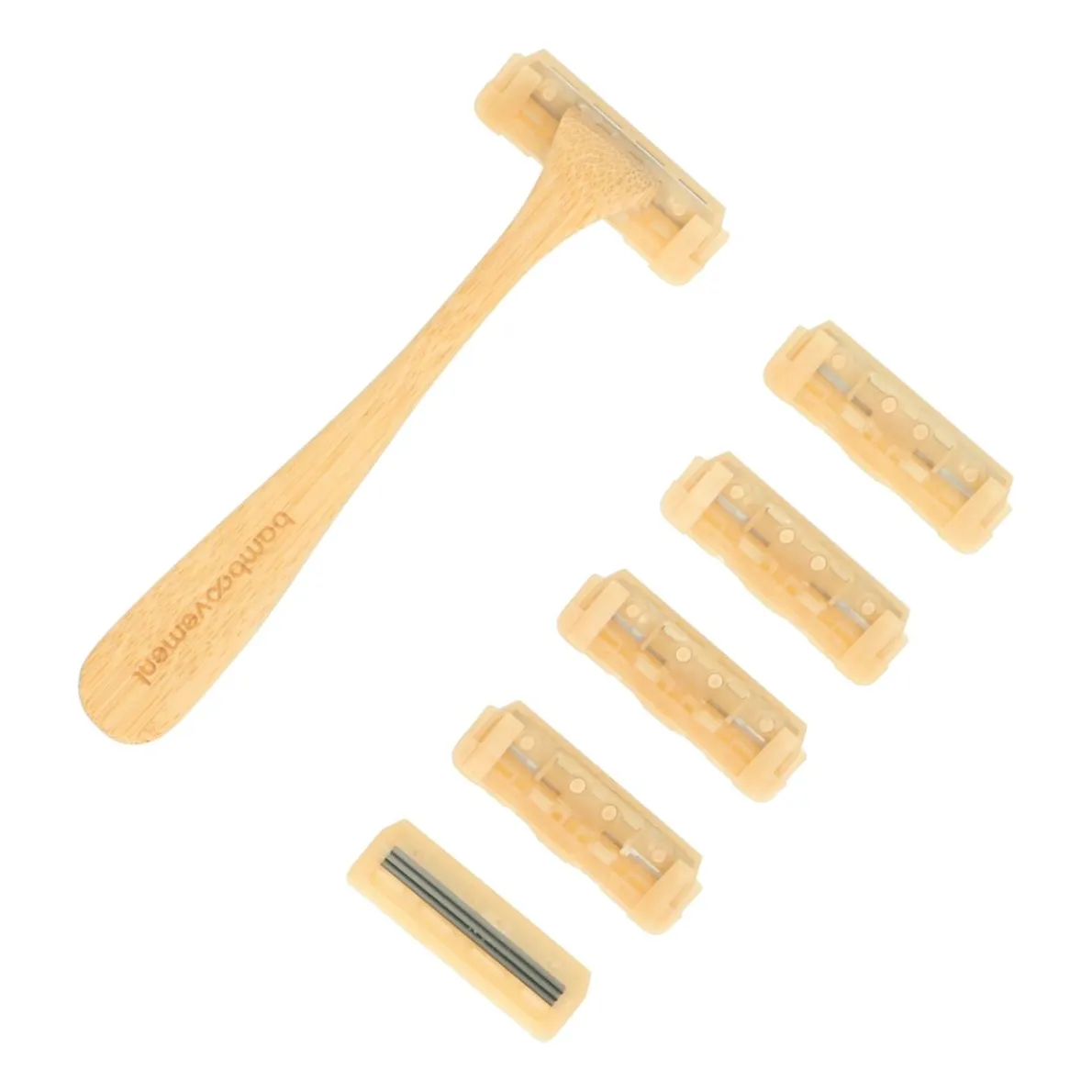 Scheermes, bamboe handvat, incl. 6 mesjes