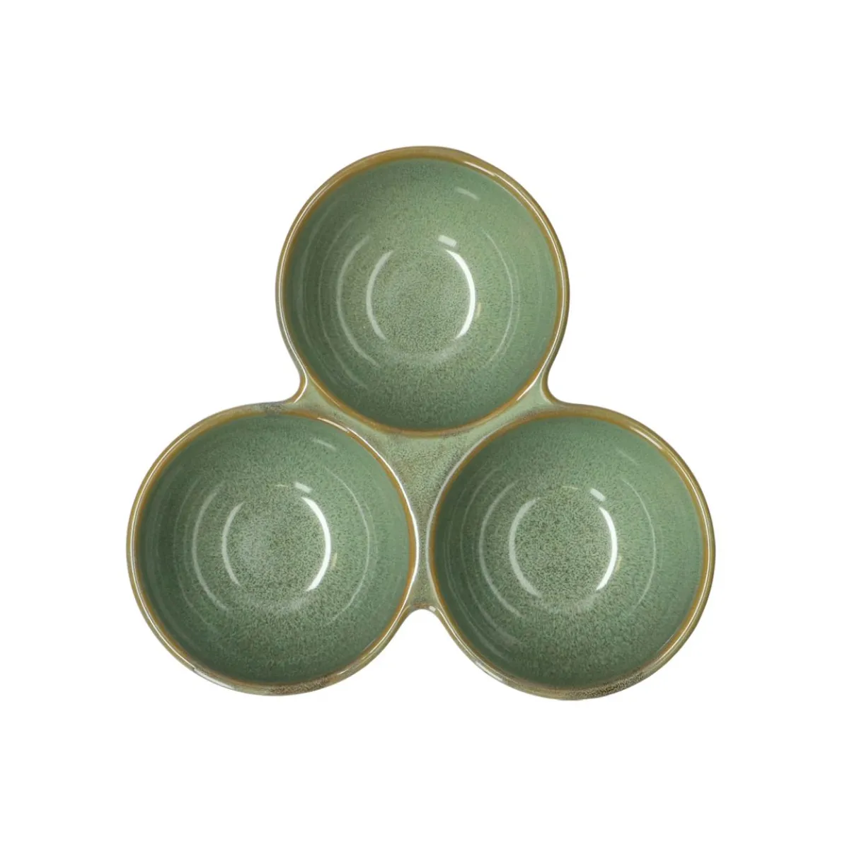 Serveerschaal met 3 kommetjes, reactief glazuur, steengoed, groen