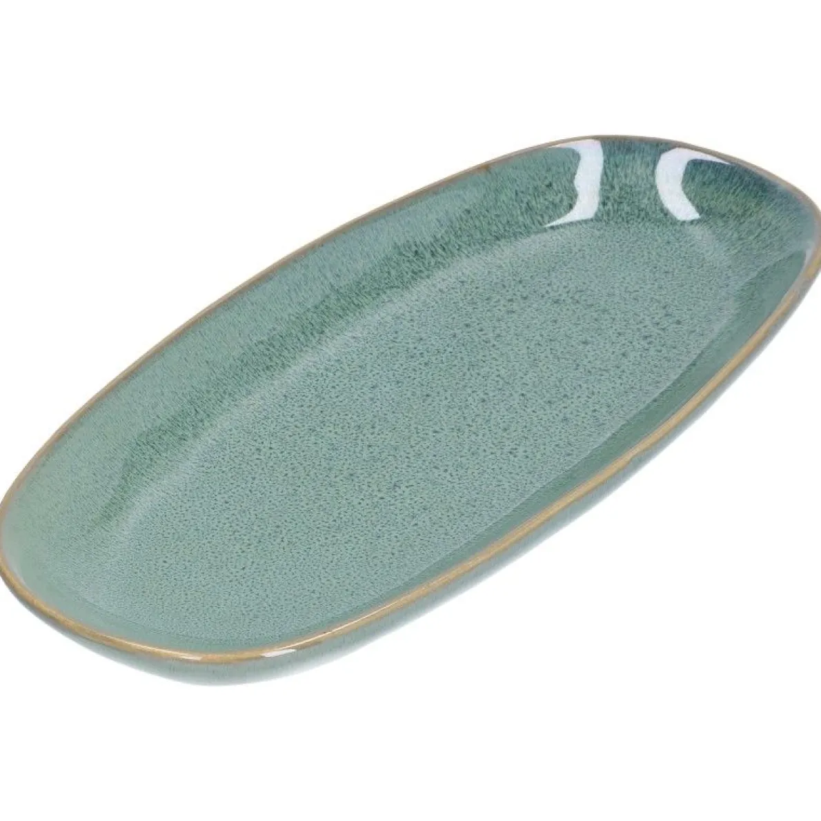 Serveerschaal reactieve glazuur, steengoed, groen, 26 x 12 cm