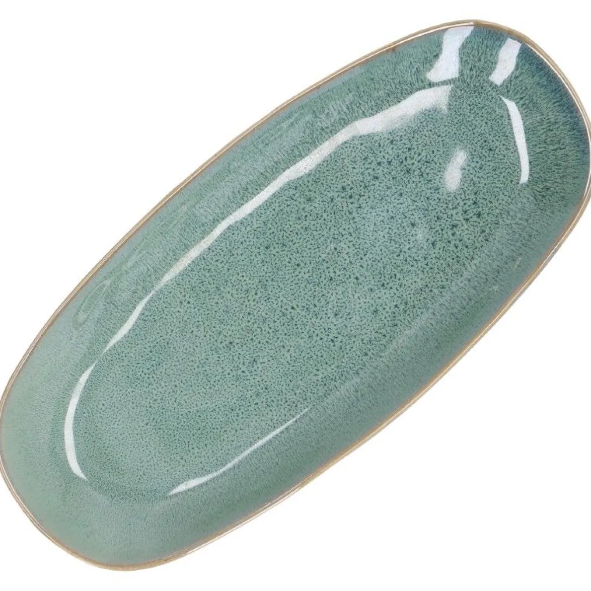 Serveerschaal reactieve glazuur, steengoed, groen, 26 x 12 cm