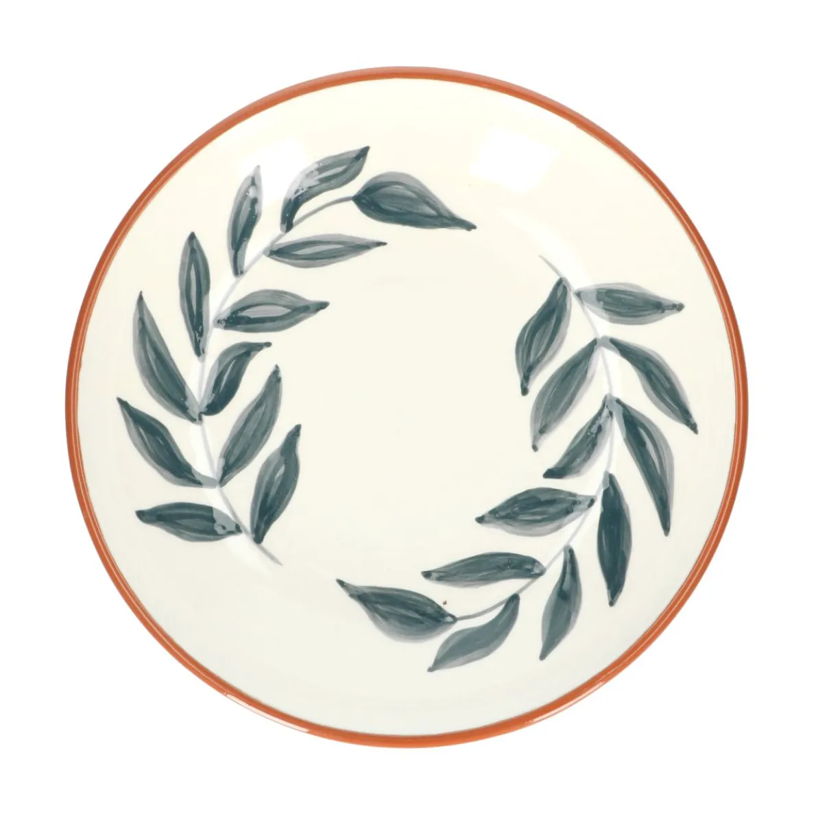 Serveerschaal, terracotta, blauw blad, 28,5 x 5 cm