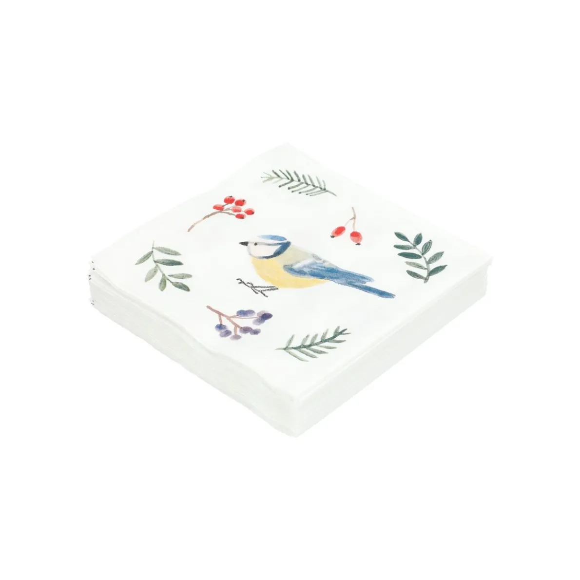 Servetten, papier, kerstgroen en vogel, 25 x 25 cm, 20 stuks