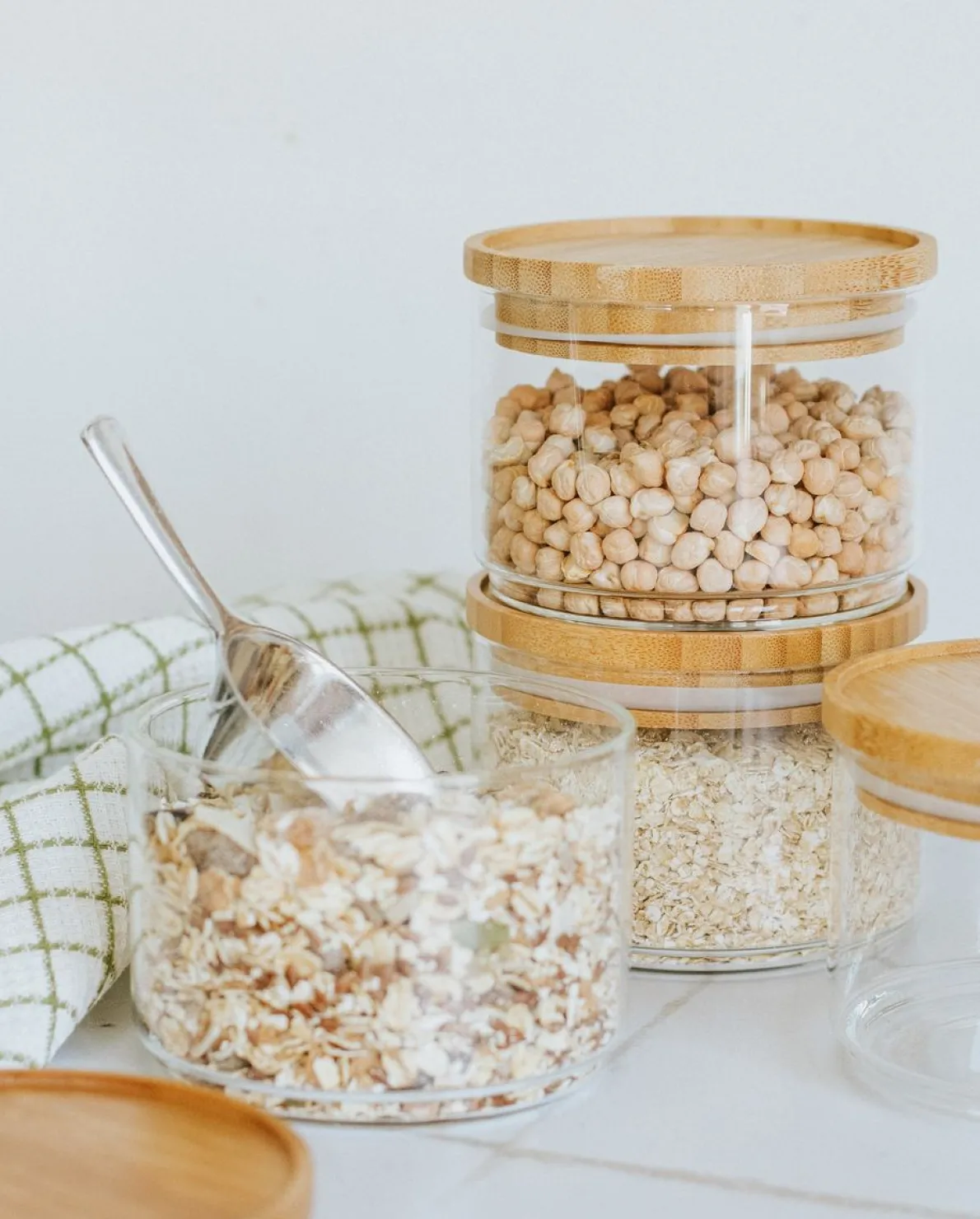 Stapelpot, glas en bamboe, 370 ml