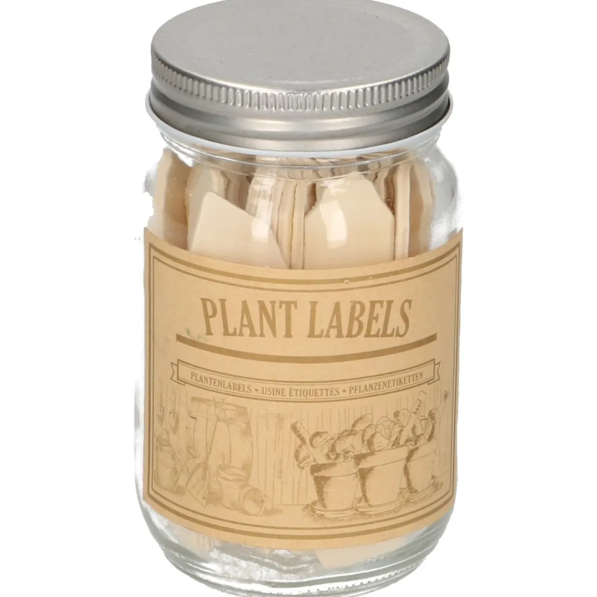 Steeketiketten in pot, hout, ca. 40 stuks