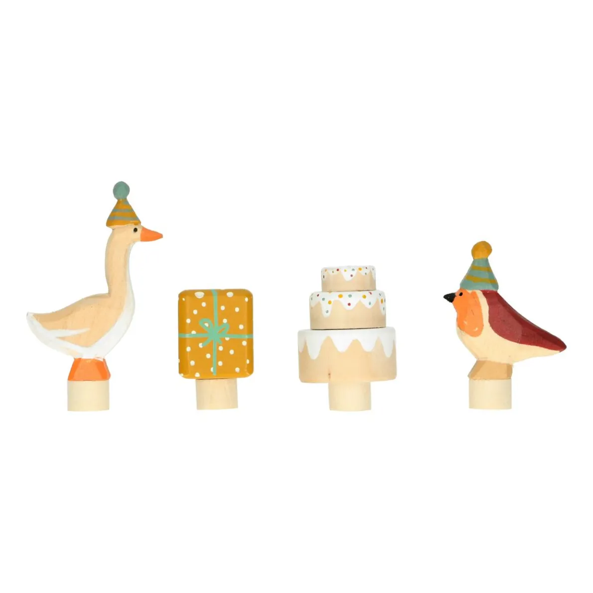 Stekers voor jaarring, Feest!, hout, set van 4