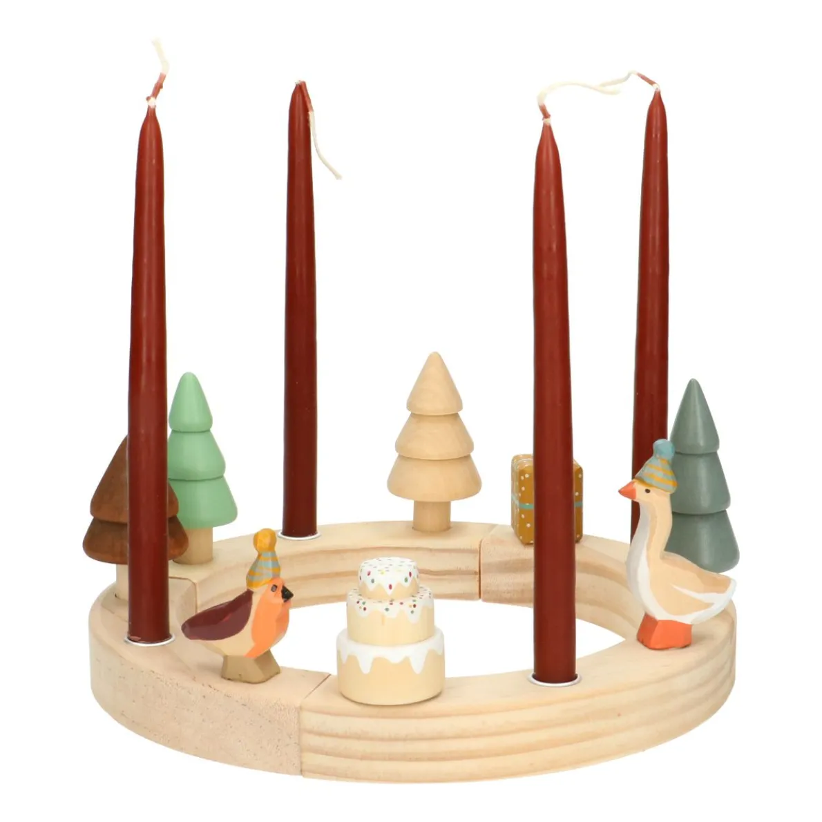 Stekers voor jaarring, Feest!, hout, set van 4