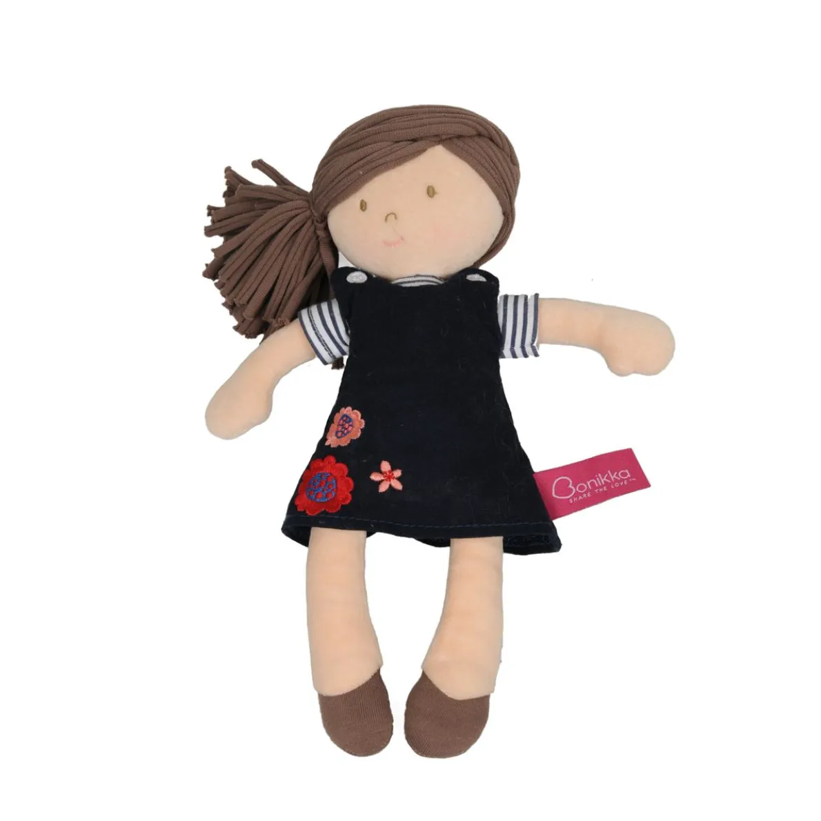 Stoffen pop, blauw jurkje, 32 cm