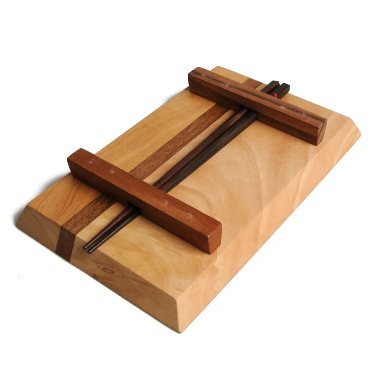 Sushiplankje met eetstokjes, rubberhout, 25 x 15,5 cm