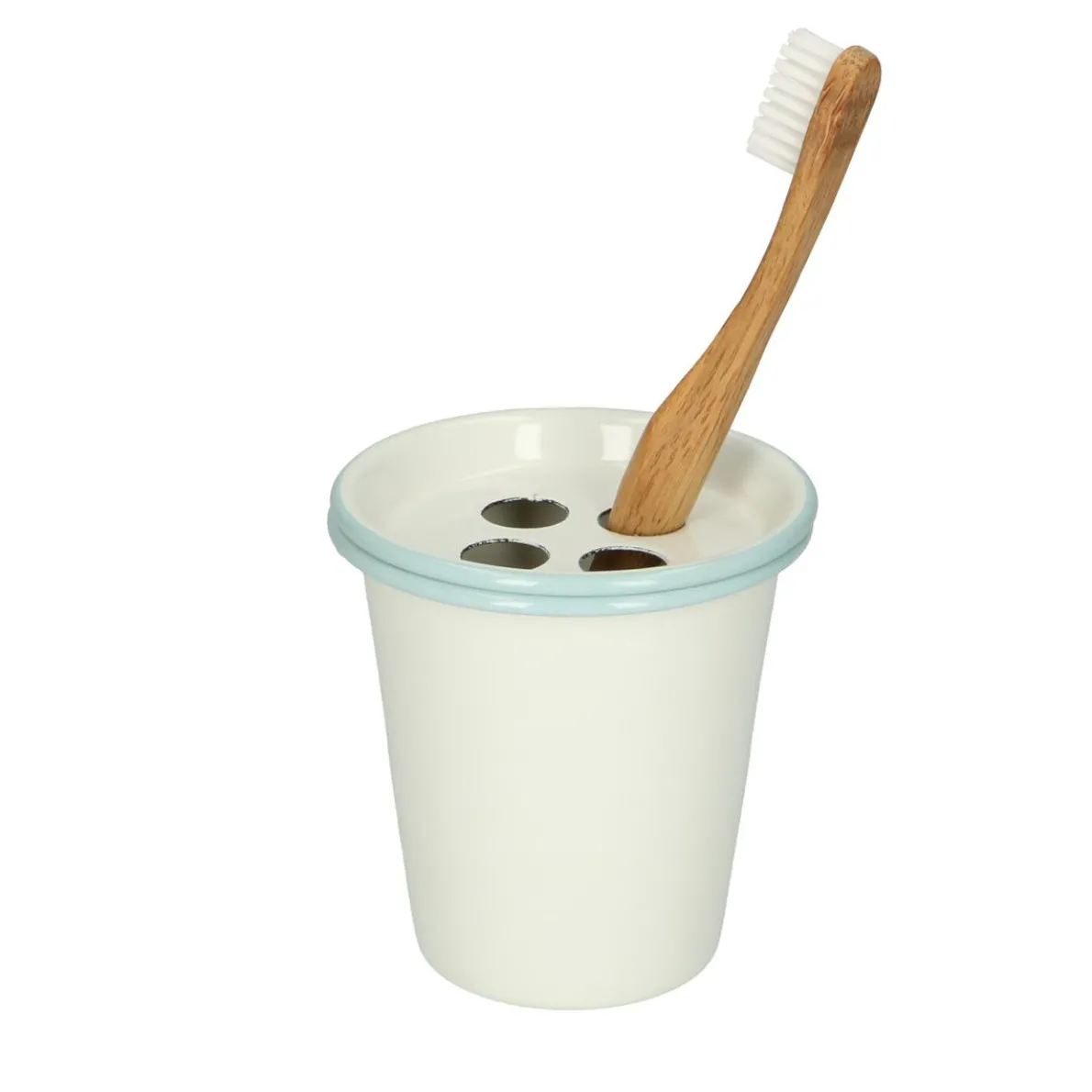 Tandenborstelhouder, emaille, wit met blauwe rand
